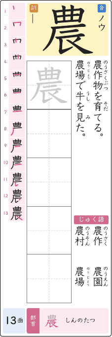 農 のプリントの見本