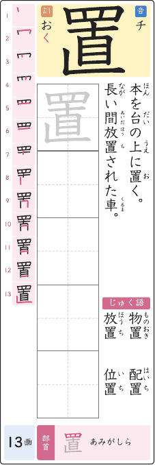 置 のプリントの見本