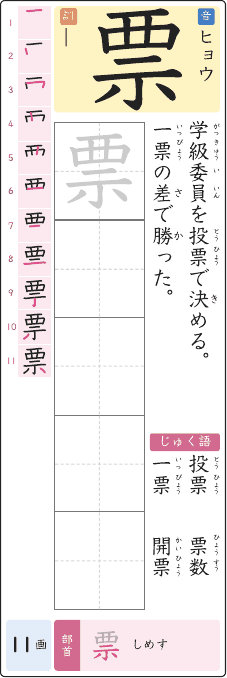 票 のプリントの見本
