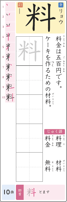 料 のプリントの見本
