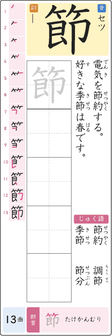 節 のプリントの見本