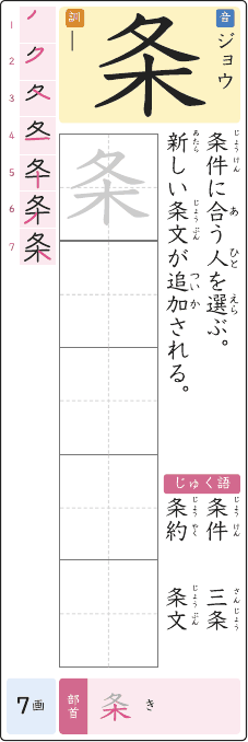 条 のプリントの見本