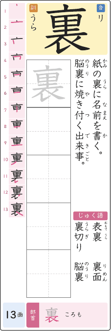 裏 のプリントの見本