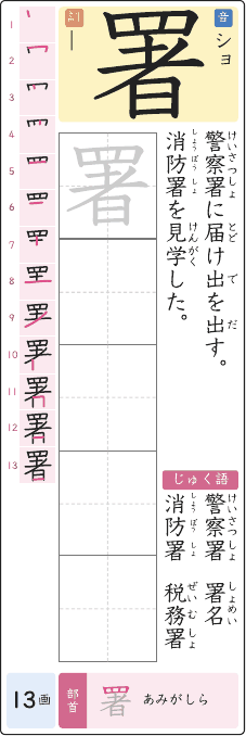 署 のプリントの見本