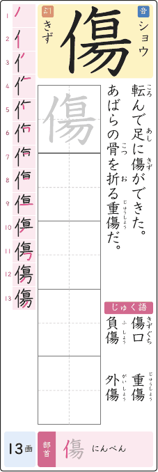 傷 のプリントの見本